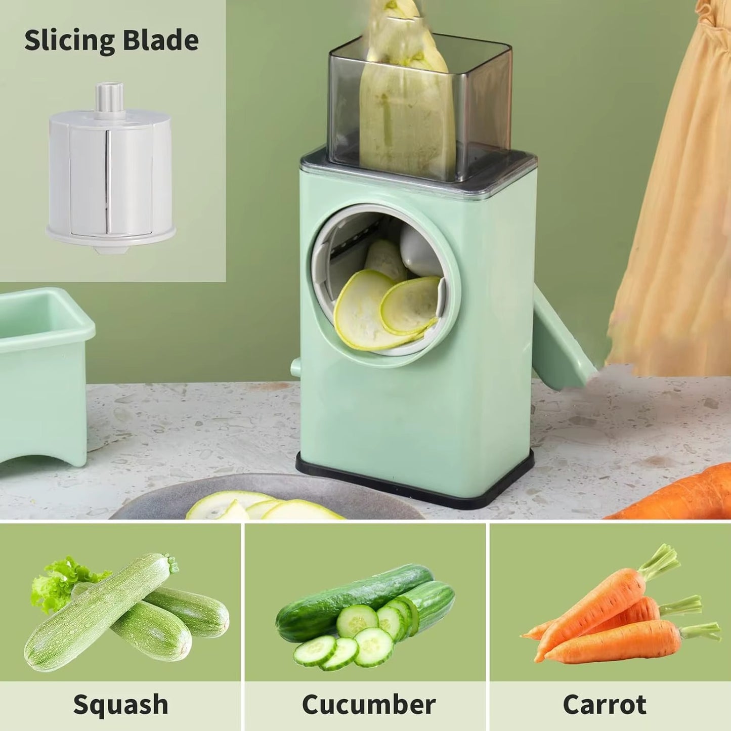 Coupe-Légumes Rotatif 3-en-1 – Sans Électricité & Ultra Pratique