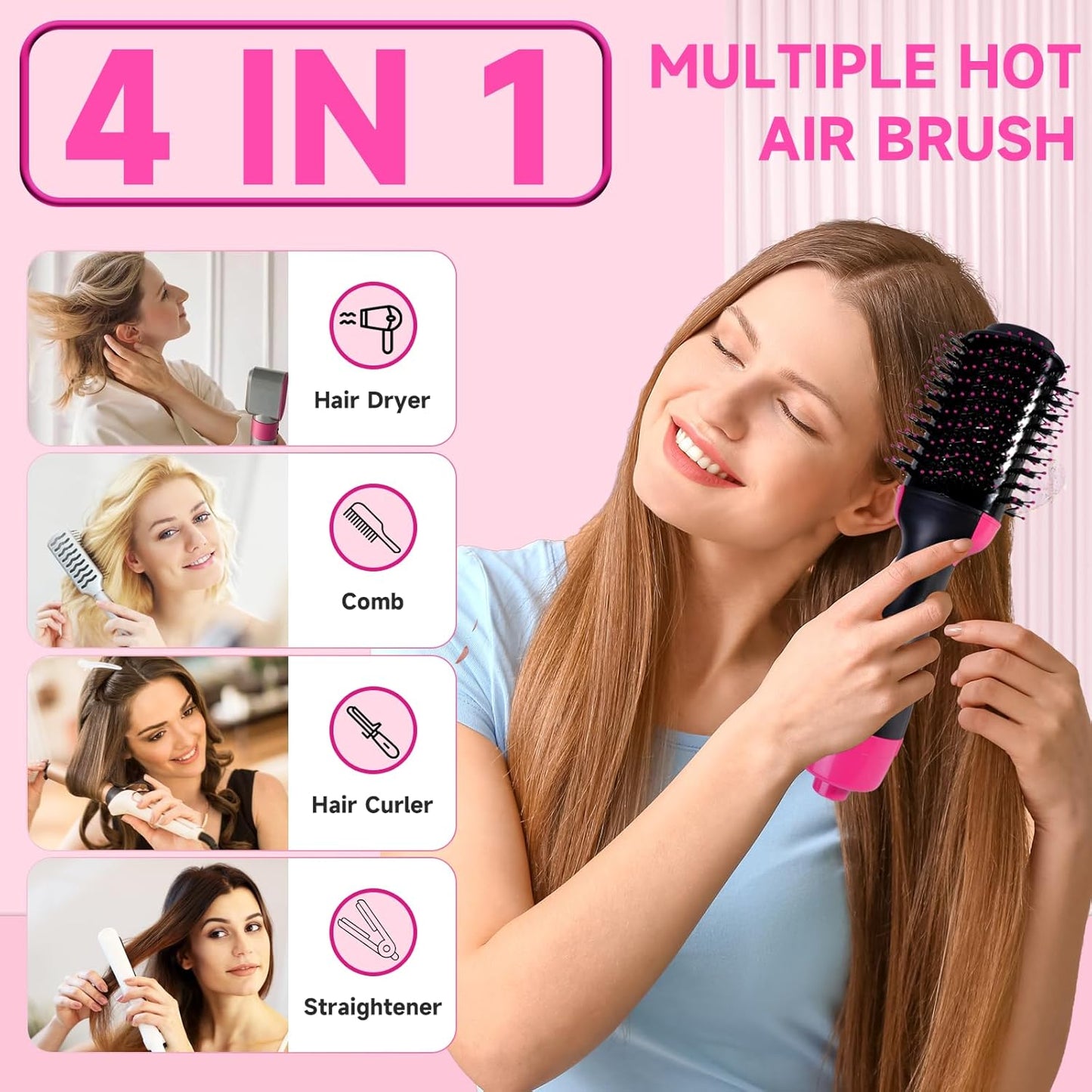 LumiBrush 4-en-1, Brosse Sèche-Cheveux Lissante, Volumisante à Air Chaud